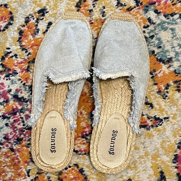 Soludos Frayed Hem Chambray Espadrille Mule Slides-Sz 6 - Picture 3 of 6